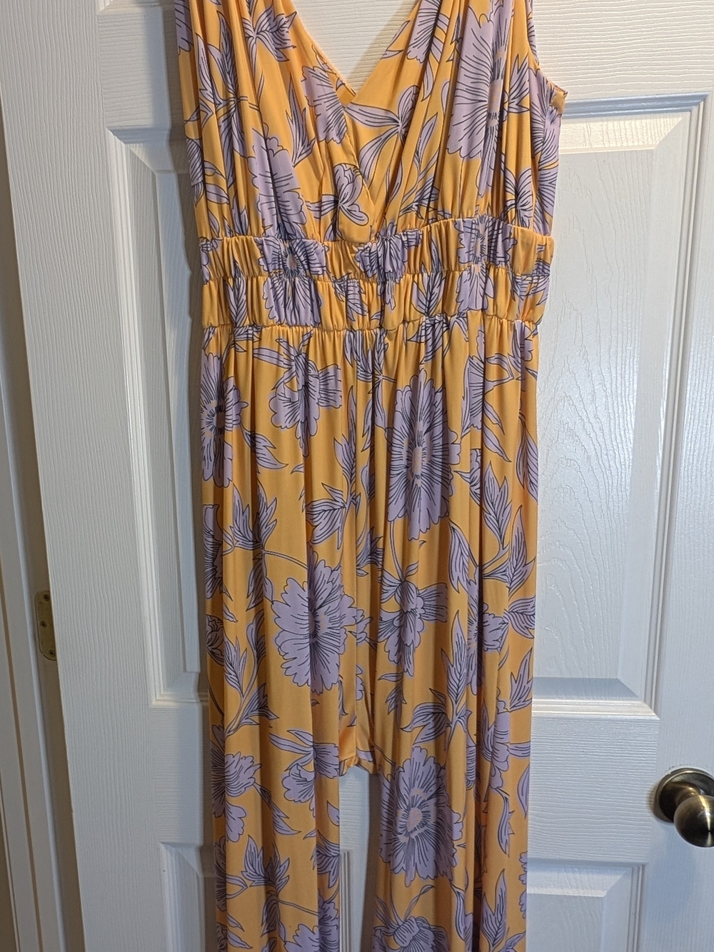 Women's Yellow Floral One-Piece Jumpsuit - Picture 3 of 4